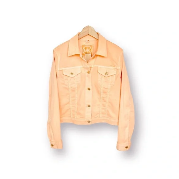 MICHAEL KORS Denim Jacket Gold Button Stretch Patch Pocket Pointed Collar